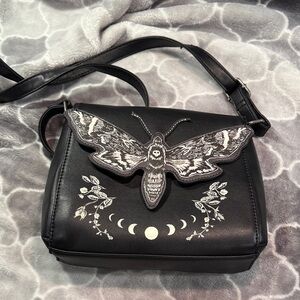 Hot Topic Black Crossbody Bag with Moth Design